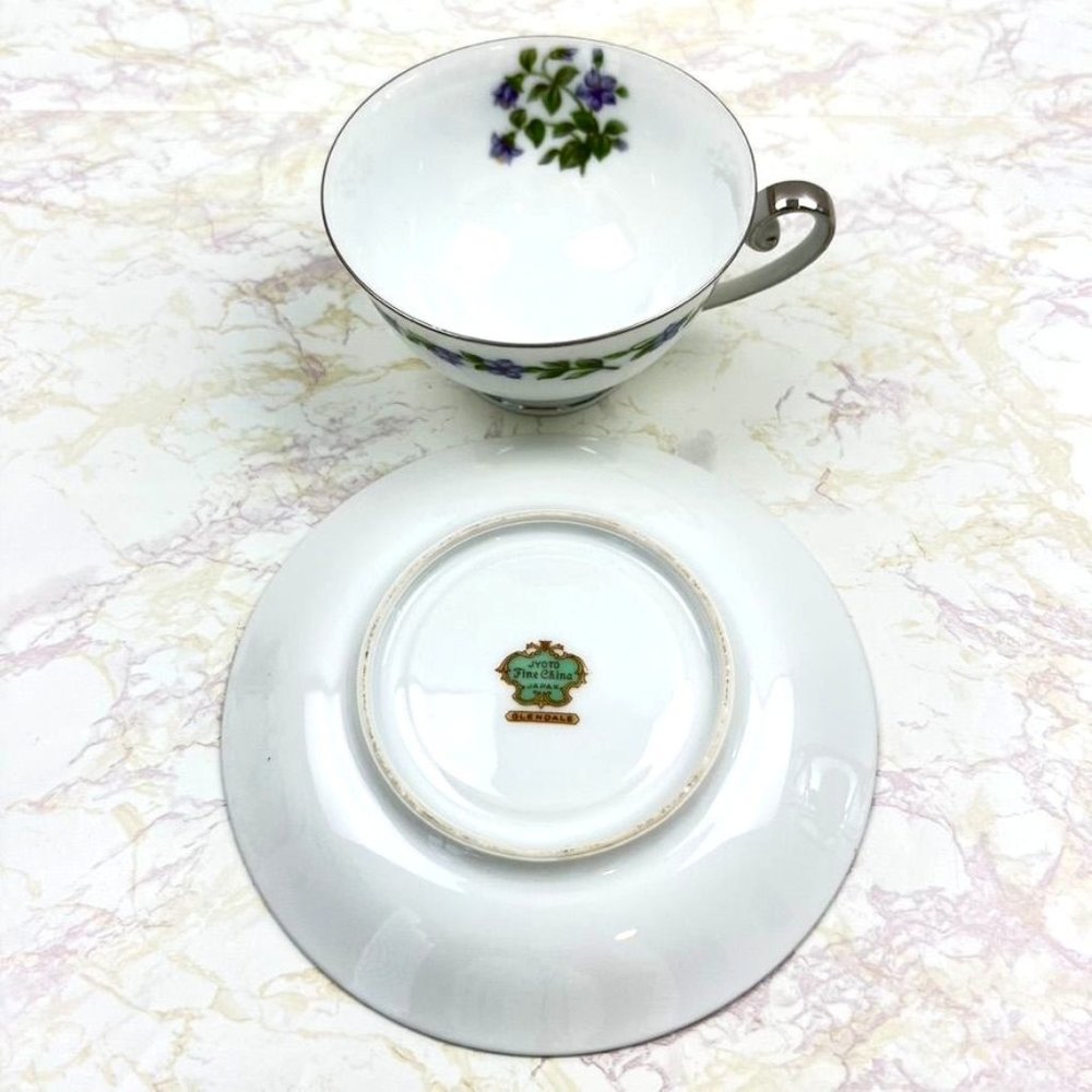 Vintage Jyoto Fine China Japan 3 Teacups & Saucers Glendale Violet - Picture 8 of 9